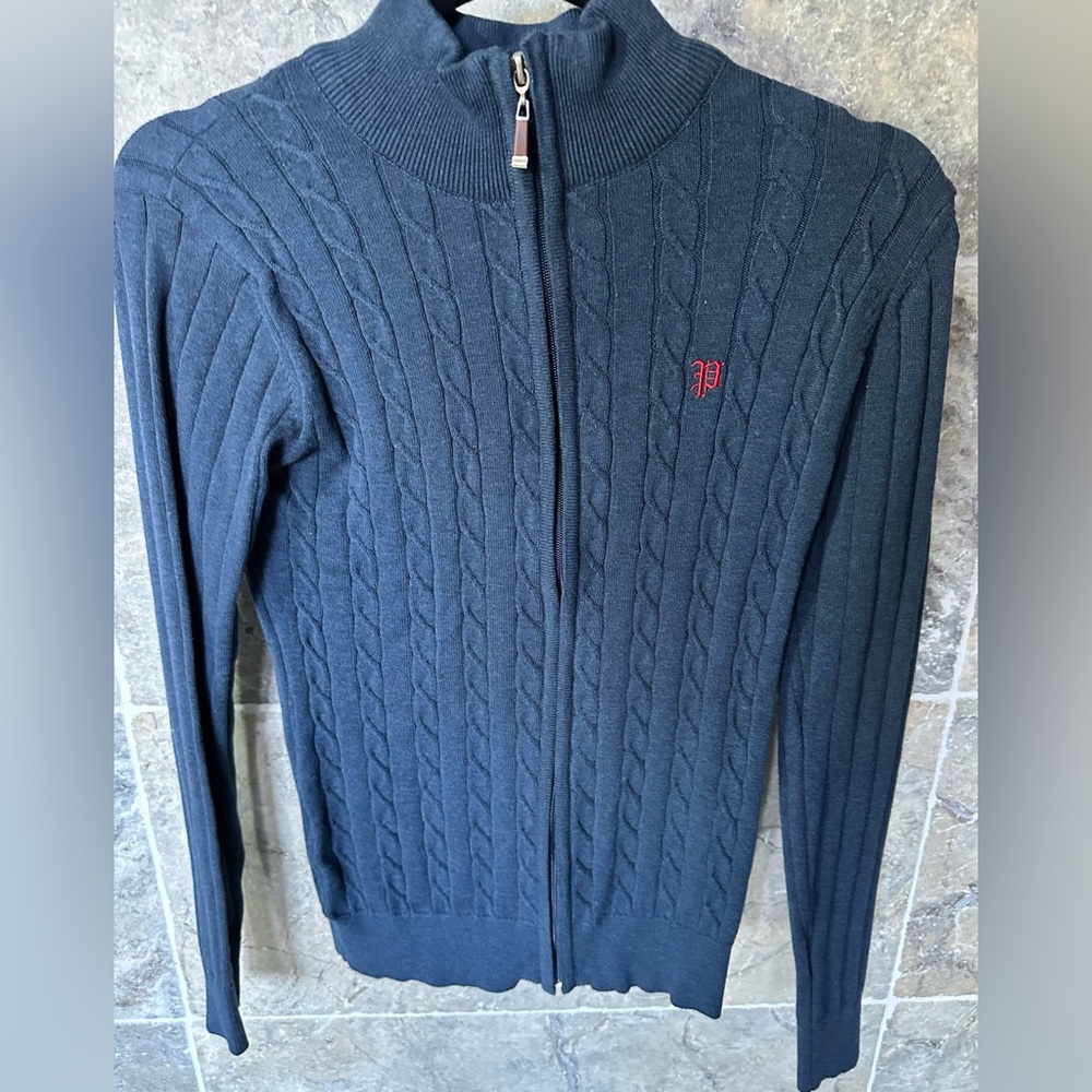 PAUL PARKER Ladies Women’s Size Small Blue CableKnit  Cardigan Sweater N…